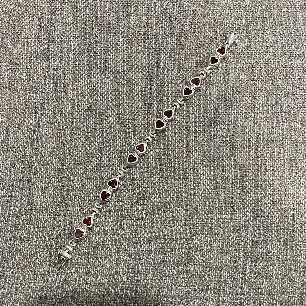 Silver Heart Bracelet with Red Accents